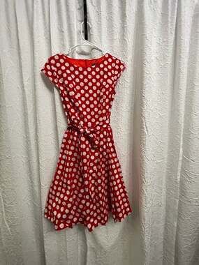Pukavt Retro Swing Dress Red White Polka Dot Pin Up 50s Cocktail Party Size S